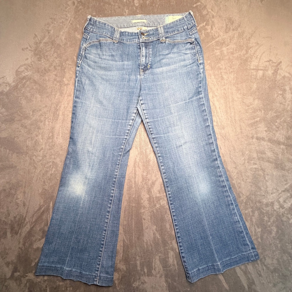 Gap Curvy Flare Jeans Womens 12 Blue Medium Wash Stretch Mid‎ Rise Cropped Leg